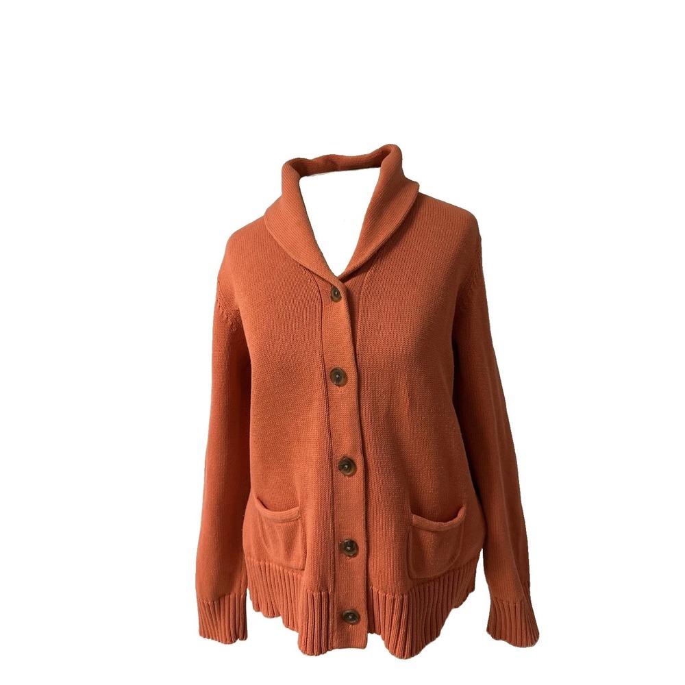 Lands' End Women's Size M Sweater Cardigan Long Sleeve Open Front Orange
